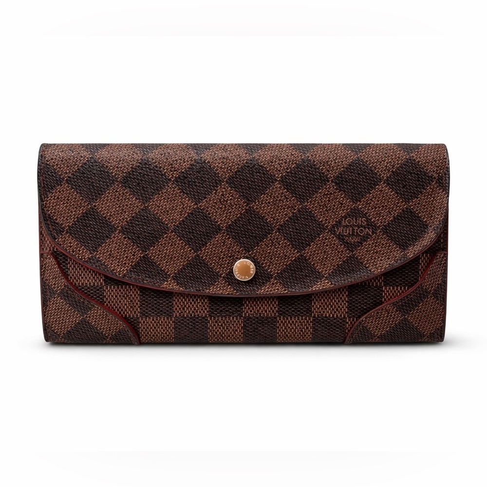 Louis Vuitton DAMIER EBENE Carissa Red Trim Snap Wallet​​​​​​​